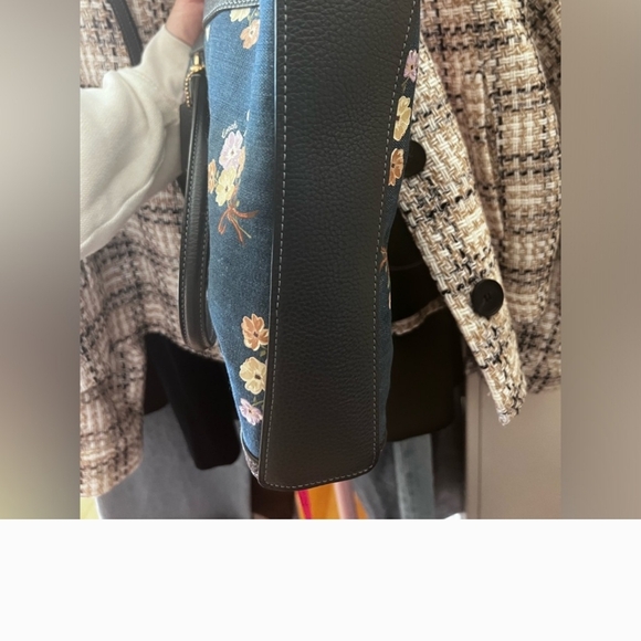 Coach Floral Denim and Black Leather Women's Bag - Picture 2 of 2